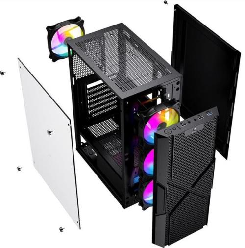 GAMEBOOSTER GB-PW908B 500W USB 3.0, ATX Mesh, Fixed 4xRGB Fan, Siyah Kasa - Kasalar ürünleri tekmarshop.com'da